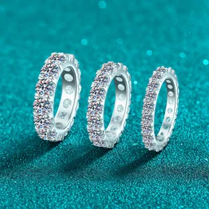 Anelli di eternità in argento sterling S925 e moissanite disponibili in tre larghezze