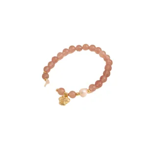 Elegante bracciale con perle in cristallo di bacca per donna con perla e ciondolo d'oro