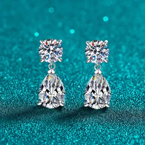 925 Sterling Silver Moissanite Drop Earrings Pear Shaped Zirconia Waterdrop Earrings French Vintage Stud Earrings For Women Jewelry Gift