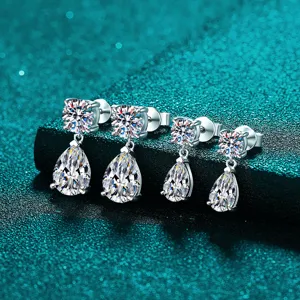 Elegant S925 sterling silver moissanite teardrop earrings with pear-cut sparkle