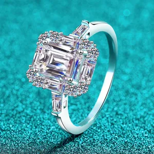 Elegant S925 sterling silver Moissanite ring with a geometric square-cut center stone.