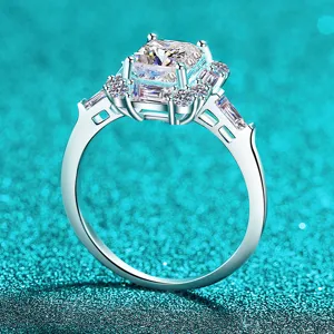 S925 sterling silver moissanite ring for women with elegant emerald cut stone