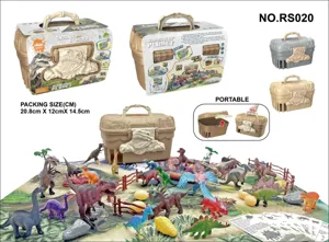 Dinosaur toy storage box set with realistic dinosaur figures, play mat and accessories for kids.