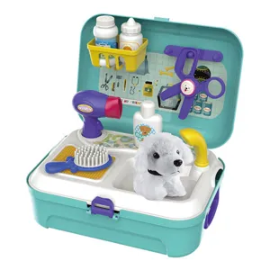 Kinderen huisdier verzorging speelset met pluche puppy föhn koffer draagbare set voor pret
