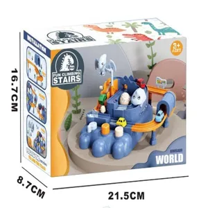 Dinosaur climbing stairs track toy set for kids, fun educational car race playset with box.