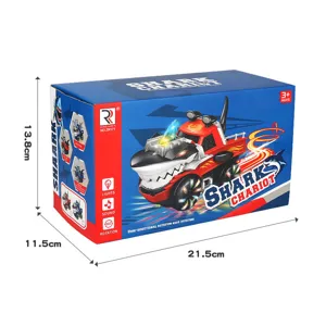 Electric universal shark stunt car toy with colorful lights and dynamic music for kids. Detail view.