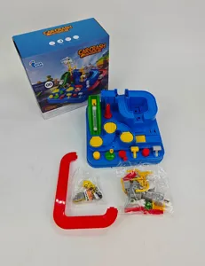 Kids car adventure track toy set with parking garage and mini vehicles for fun play.