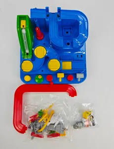Kids car adventure track toy set with parking lot and mini cars for fun indoor playtime.