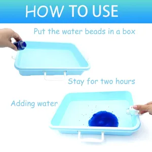 Children DIY water beads sensory play set toy blue tray and refill bottles for fun crafting