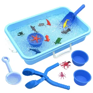 Kids sensory bin water beads fishing toy set with ocean animals, buckets and scoops.