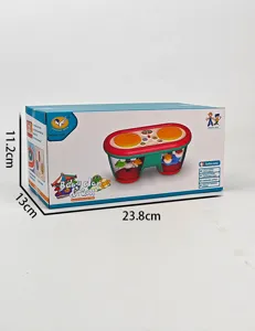 Detail view of the electronic baby clap drum toy packaging showing dimensions and features.