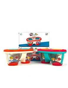 Details of the baby musical toy with spinning carousel and colorful interactive buttons.
