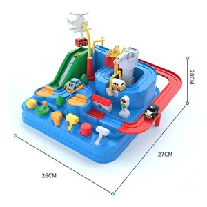 Children mini car adventure track parking toy, inertia sliding vehicle playset for kids boys.