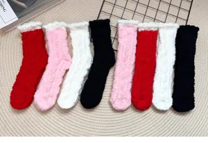 Women cozy coral fleece fuzzy socks mid tube winter warm thick sleep floor socks for ladies