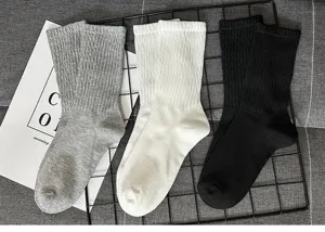 Classic black white and grey crew socks, casual ribbed cotton socks for daily wear