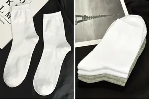 Herren einfarbige Crew Socken Freizeit Baumwollstrümpfe schwarz weiss grau Set Alltag bequ