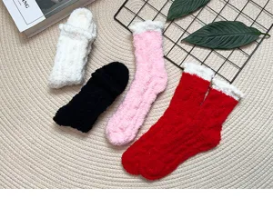 Cozy coral fleece women warm winter fuzzy socks multi-color soft detail view display