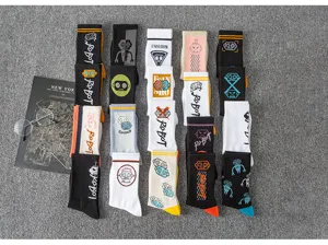 Street style cotton mid-tube socks featuring cool robot prints, trendy unisex design.