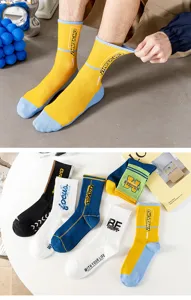 Street hip-hop color-blocked mid-tube socks for men casual sports daily wear socks