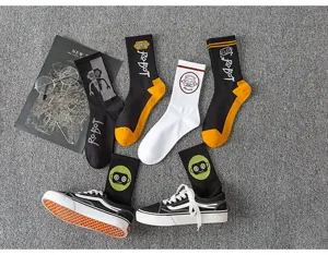 Street style cotton mid-tube socks with robot graphics, ideal for autumn wear and skate.