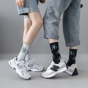 Street style cotton mid-calf socks for autumn, trendy robot patterns, ideal daily wear.
