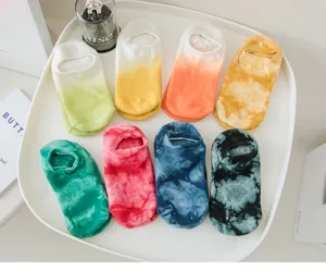 Tie-dye non-slip Pilates socks for women and men, breathable short fitness yoga boat socks.