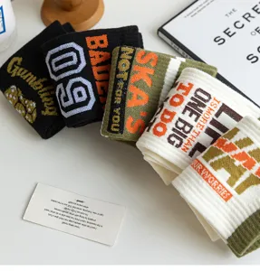 Calcetines largos hombre streetwear moda estampado letras algodón cómodos calcetines casual