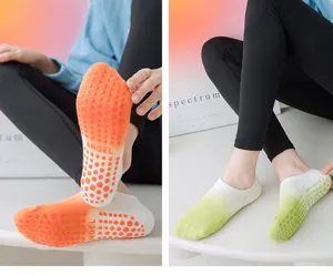 Non-slip pilates socks with silicone grips, breathable gradient yoga sports socks for fitness.