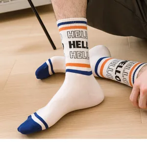 Chaussettes de sport en coton pour hommes avec rayures et lettres, chaussettes d'été respirantes.