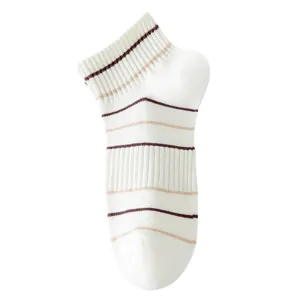 Comfortable women short socks with cute stripes, breathable cotton casual ankle socks daily wear.