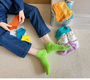 Women solid color low cut ankle socks candy colors breathable cotton casual socks daily wear