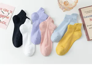 Women short mesh boat socks breathable summer thin invisible socks multi-color pack set
