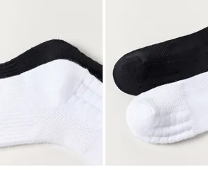 Men athletic sports socks detail view, breathable mesh and towel bottom design for comfort.