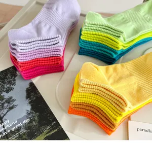 Colorful women cotton short socks set, candy color low cut casual socks detail view.