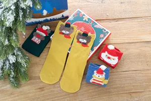Chaussettes de noel dessin anime 3D peluche ours tube moyen coton coffret cadeaux femmes