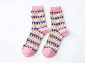 Chaussettes mi-mollet chaudes et epaisses pour femmes, motif a carreaux colores d'hiver automne