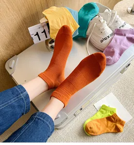 Women colorful cotton socks casual solid short socks breathable daily wear comfortable hosiery