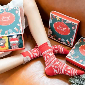 Chaussettes de Noël coffret cadeau femmes hiver hiver coton mignon design en peluche dessin.