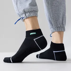 Calcetines cortos de deporte de verano para hombre mesh transpirables bordados negros