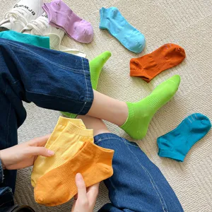 Women solid color low cut socks candy color breathable cotton casual ankle socks!
