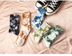 Tie-dye long socks street style casual crew socks unisex comfortable sports socks 1 pair