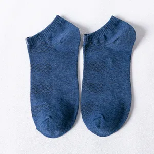 Calcetines cortos de algodón transpirables para hombre azul sólido con patrón de malla