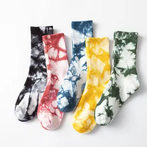 Unisex Tie Dye Crew Socks Casual Streetwear Skateboard Cotton Blend Mid Tube Socks Fashion Personality Colorful Trendy Socks