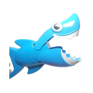 Blue shark grabber toy for kids bath time, fun plastic animal picker for water play.