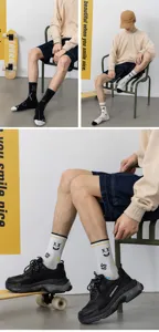 Men cotton mid-calf socks trendy street style doodle smiley print comfortable casual hosiery