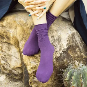 Purple velvet slouch socks for women, Korean style long tube hosiery for daily autumn wear.