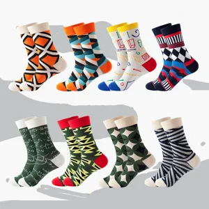 Colorful abstract geometric and math formula printed cotton crew socks for men and women.