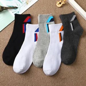Men's Sports Crew Socks Breathable Sweat-Absorbent Cotton Athletic Running Basketball Socks Casual Contrast Striped Socks