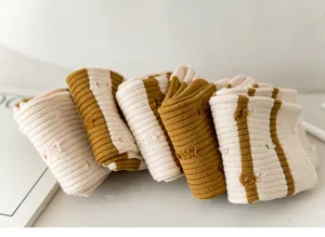 Stylish cotton striped distressed mid-tube socks with hollow-out details for women daily wear.