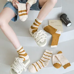 Women's summer hollow-out striped mid-tube socks Japanese street style breathable cotton socks